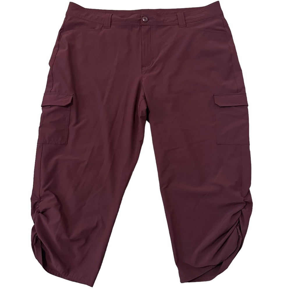 Eddie Bauer Horizon Capri Sz 16 (38x21) Ruched Leg Stretch Maroon Hiking Pants